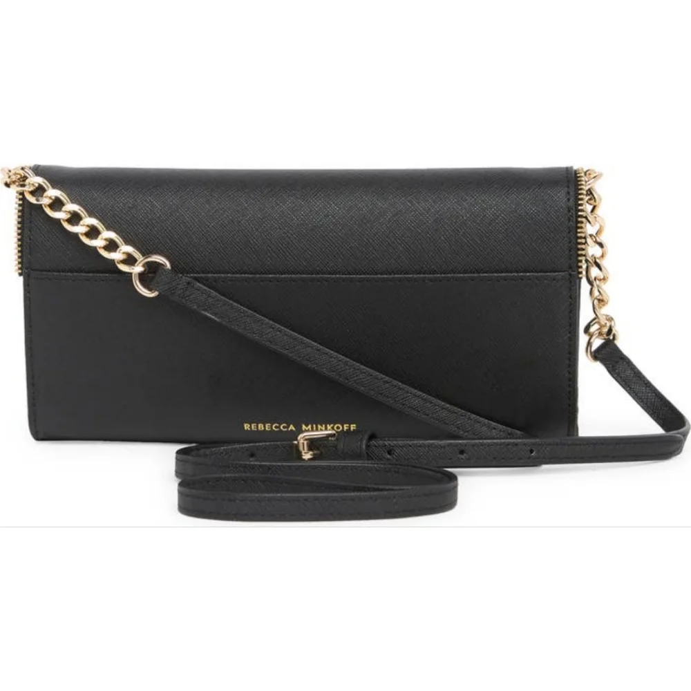 Rebecca Minkoff Black Envelope Crossbody with Gold Chain - Picture 3 of 12
